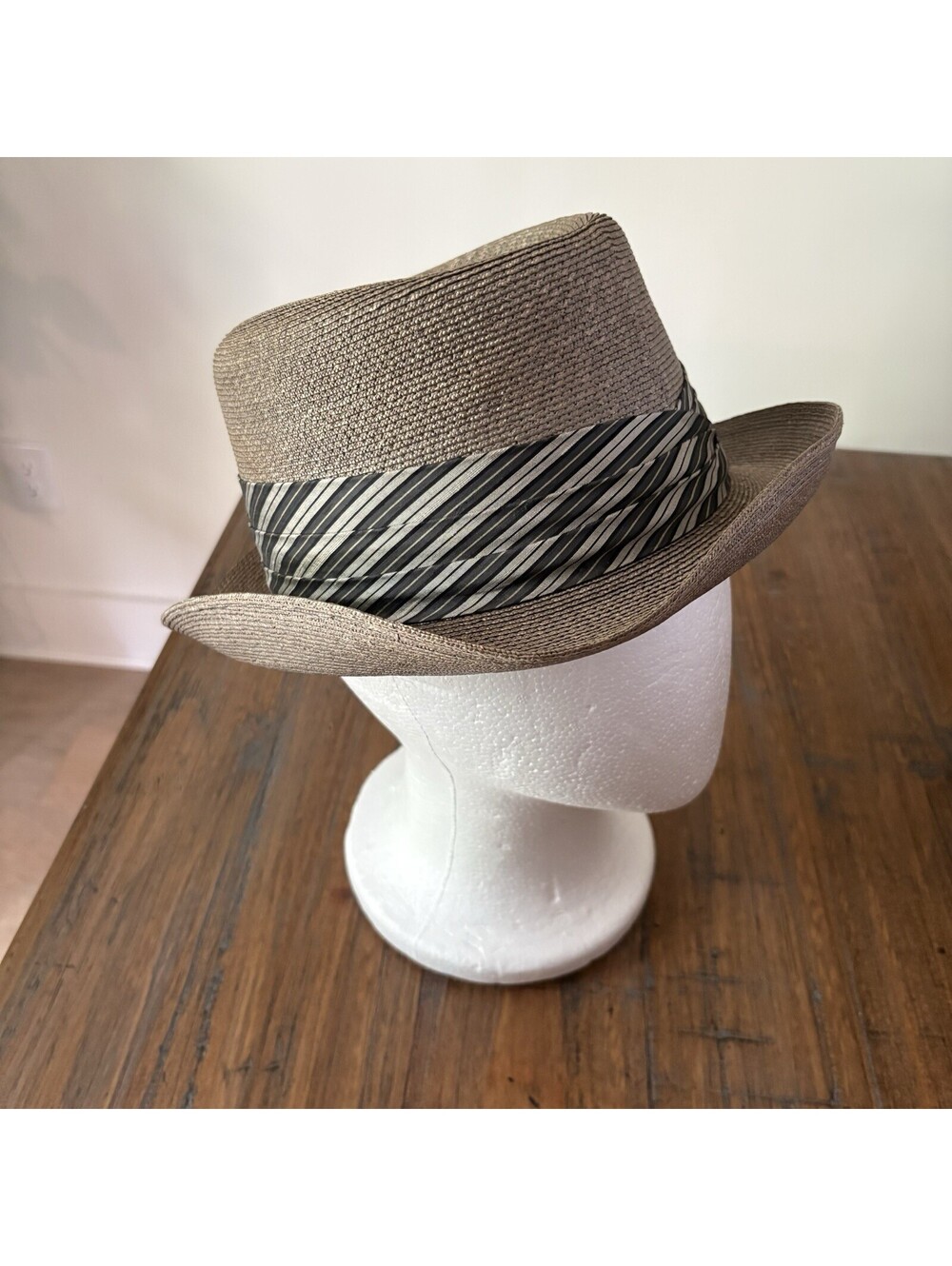 DOBBS FIFTH AVE NEW YORK Florentine Milan MENS Straw Gray Fedora Hat Sz 7